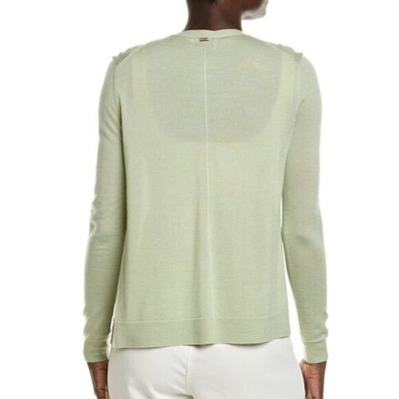 St. John Wool Silk Blend Button Front Pistachio Green Luxurious Cardigan Sweater - Picture 14 of 14